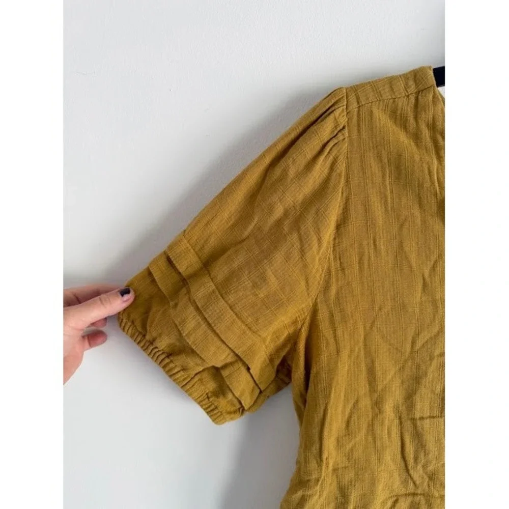 Boho Madewell Ruffle Sleeve Button Front Top Women Large Mustard Yellow